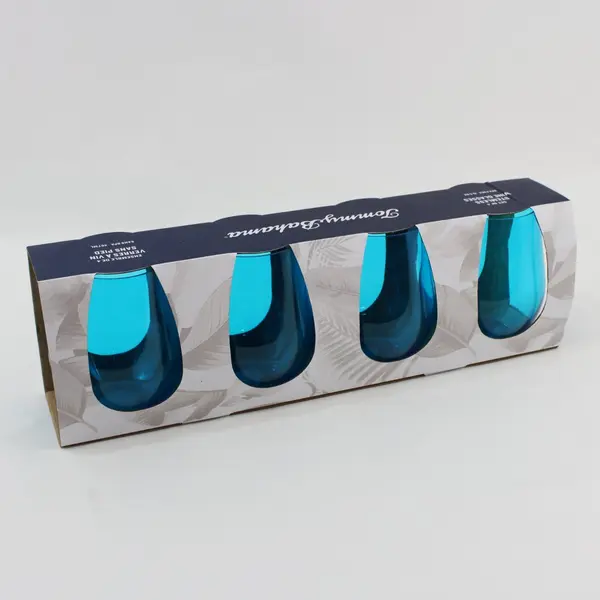 Tommy Bahama Set of 4 Teal 16.5 oz Stemless Wine Glasses NIB