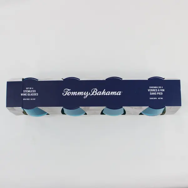 Tommy Bahama Set of 4 Teal 16.5 oz Stemless Wine Glasses NIB