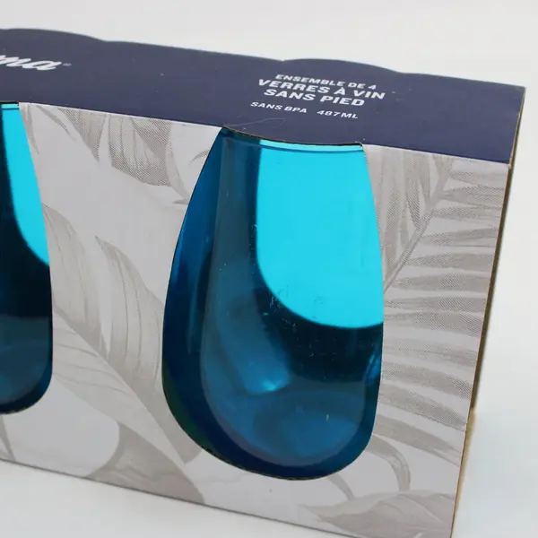 Tommy Bahama Set of 4 Teal 16.5 oz Stemless Wine Glasses NIB
