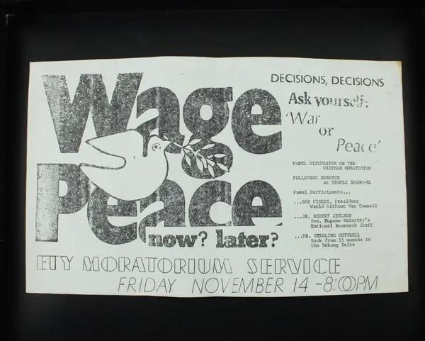 1969 Wage Peace Anti War Dove Peace Flyer San Francisco Temple Emanu-el