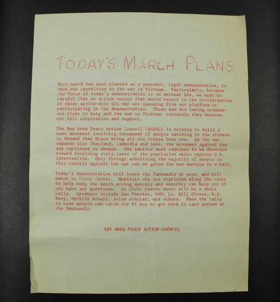 Vietnam Antiwar March Flyer Today's March Plans Bay Area Peace Action Council