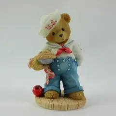 Enesco Cherished Teddies #202444 USA Boy Bear Apple Pie Figurine