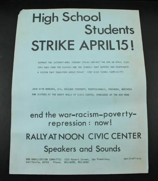 1967 High School Students Strike April 15 Vietnam Protest Flyer San Francisco