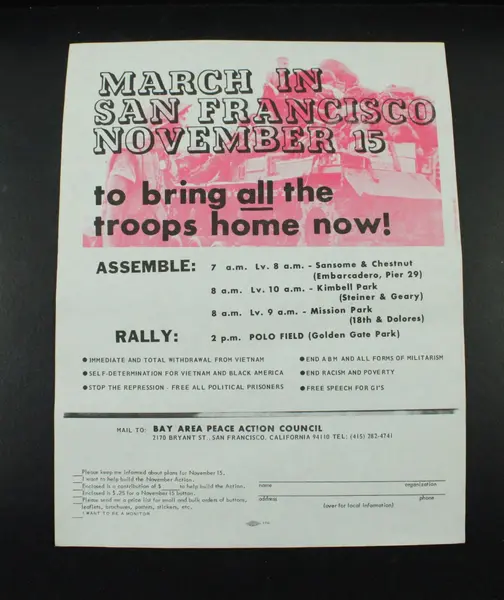 1969 Vietnam War Protest March Flyer San Francisco Nov 15