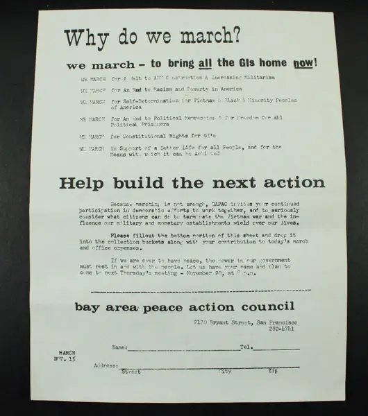 1969 Vietnam War Antiwar Flyer Why Do We March? Bay Area Peace Action Council