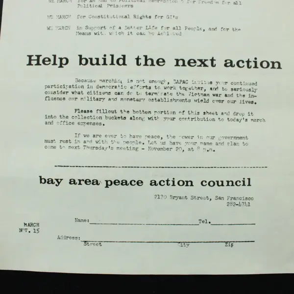 1969 Vietnam War Antiwar Flyer Why Do We March? Bay Area Peace Action Council
