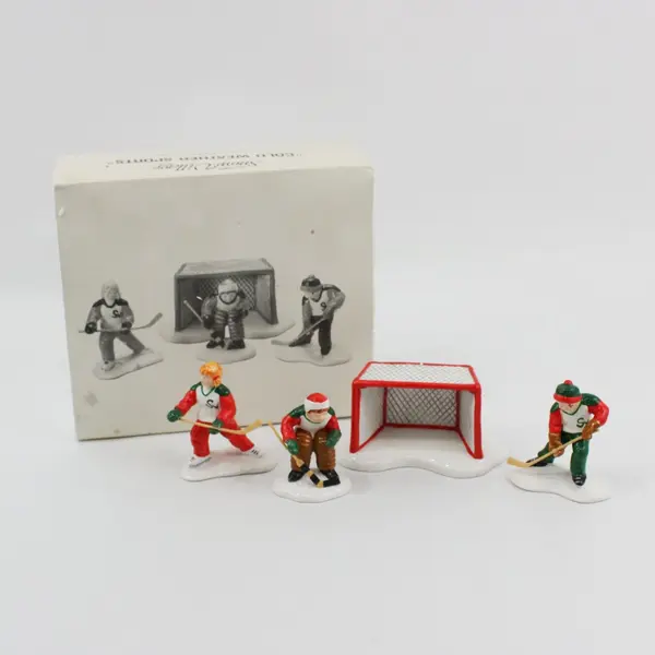 1991 Department 56 Snow Village Cold Weather Sports Hockey Set #54100 