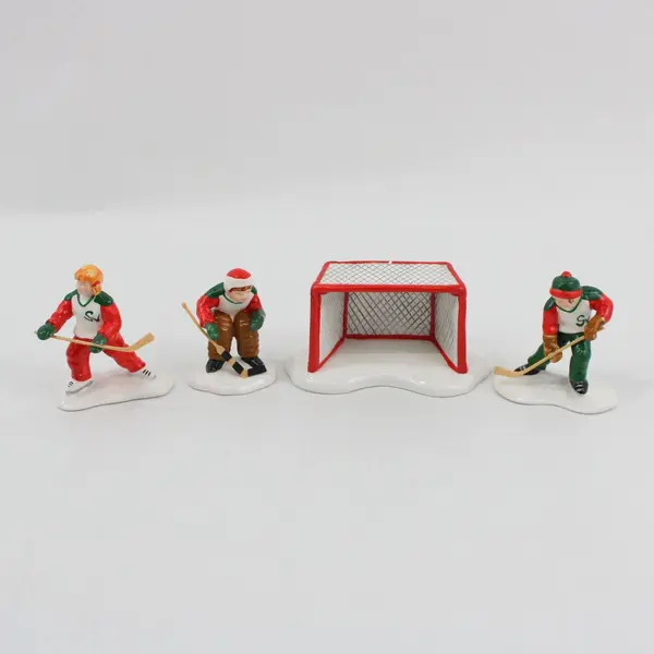 1991 Department 56 Snow Village Cold Weather Sports Hockey Set #54100 