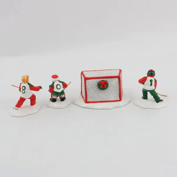 1991 Department 56 Snow Village Cold Weather Sports Hockey Set #54100 