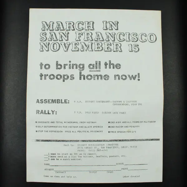 1969 San Francisco Anti-Vietnam War March Protest Poster November 15