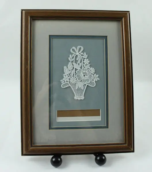 Framed Lace Flower Basket Wall Art White Floral Ribbon Wood Frame