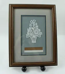 Framed Lace Flower Basket Wall Art White Floral Ribbon Wood Frame