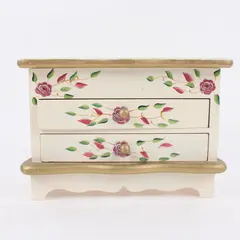 Hand Painted Floral Design Dresser Style Jewelry Box with Mirror