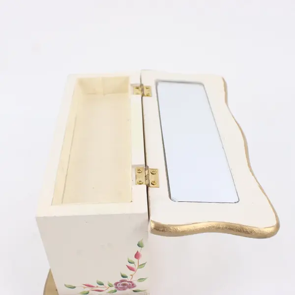Hand Painted Floral Design Dresser Style Jewelry Box with Mirror
