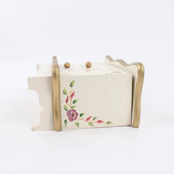 Hand Painted Floral Design Dresser Style Jewelry Box with Mirror