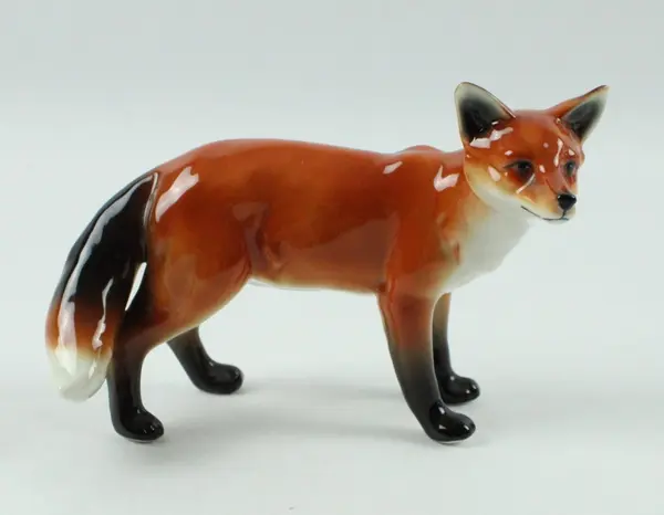 Vintage Porcelain Fox Figurine Standing Hand-Painted Brown Orange 7.5 Inch