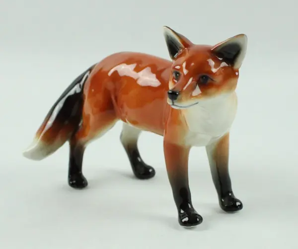 Vintage Porcelain Fox Figurine Standing Hand-Painted Brown Orange 7.5 Inch