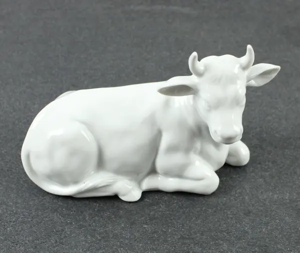 John McClelland White Ceramic Reclining Cow Figurine 5 Inch