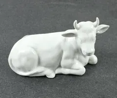 John McClelland White Ceramic Reclining Cow Figurine 5 Inch