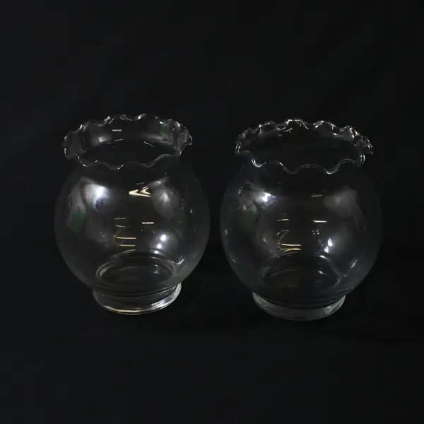 Lot of 2 Clear Glass Ruffled Rim Ivy Bowl Vases 5.25"