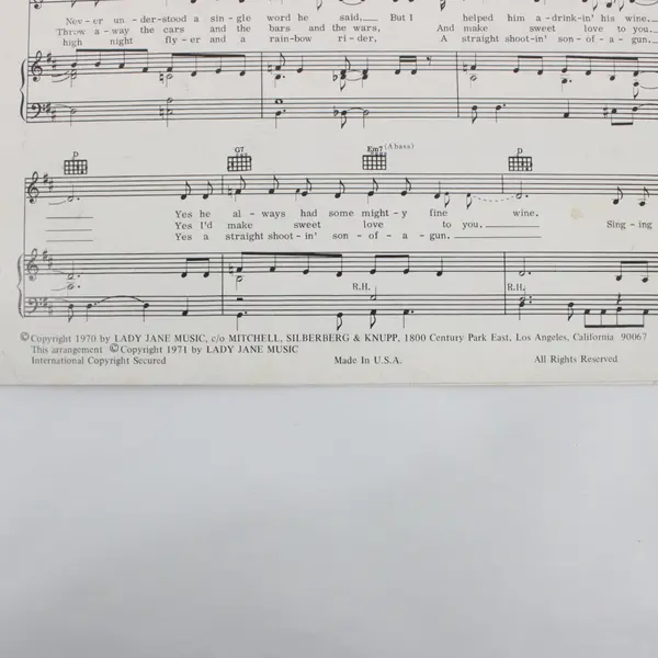 VTG Three Dog Night's Joy to the World Sheet Music Words Music Hoyt Axton 1971