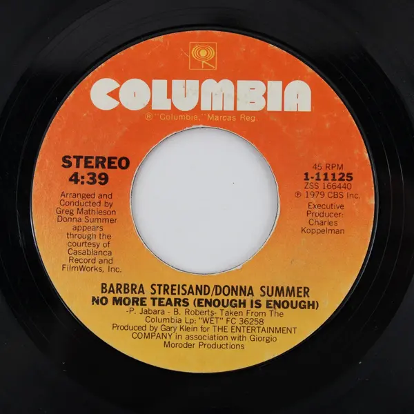 Barbra Streisand Donna Summer No More Tears/Wet 7" 45 RPM Columbia 1-11125