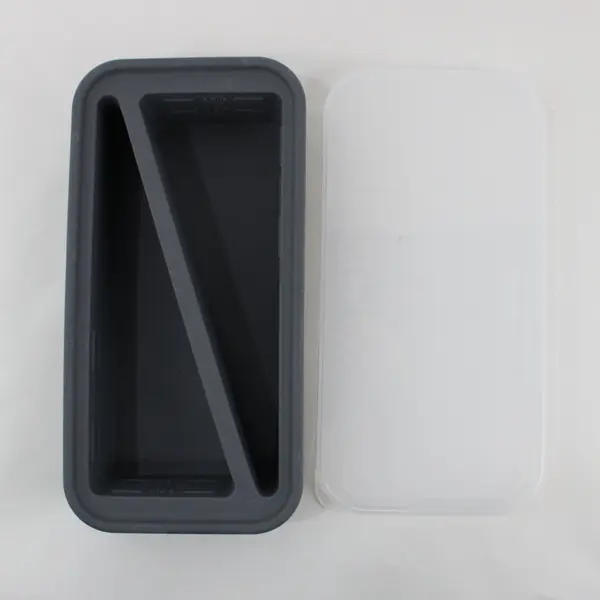 Gray Silicone 1-Cup Divided Freezing Tray With Clear Fitted Lid 11" Long