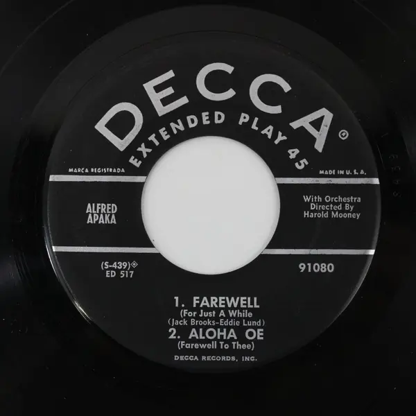 Alfred Apaka Decca 7in EP Farewell/Aloha Oe/It's Snowing In Hawaii
