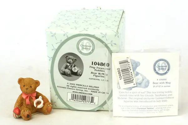 Enesco Cherished Teddies Tiny Treasured Bear With Mug Figurine 2002 #104860
