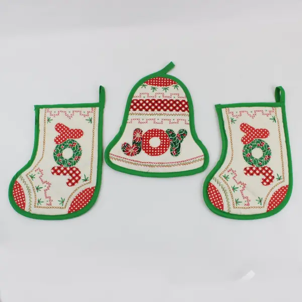 Lot of 3 Christmas Potholders Red Green Gold White Holiday Kitchen