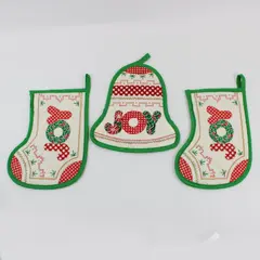 Lot of 3 Christmas Potholders Red Green Gold White Holiday Kitchen