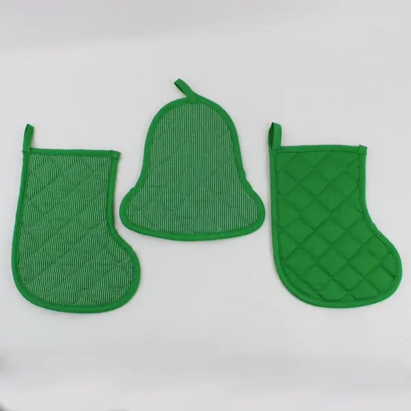 Lot of 3 Christmas Potholders Red Green Gold White Holiday Kitchen