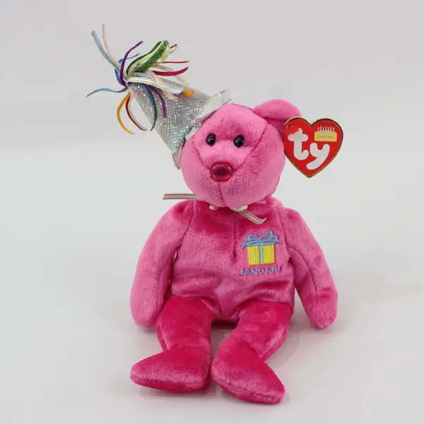TY Beanie Baby January Teddy Birthday Bear 2002 Silver Party Hat