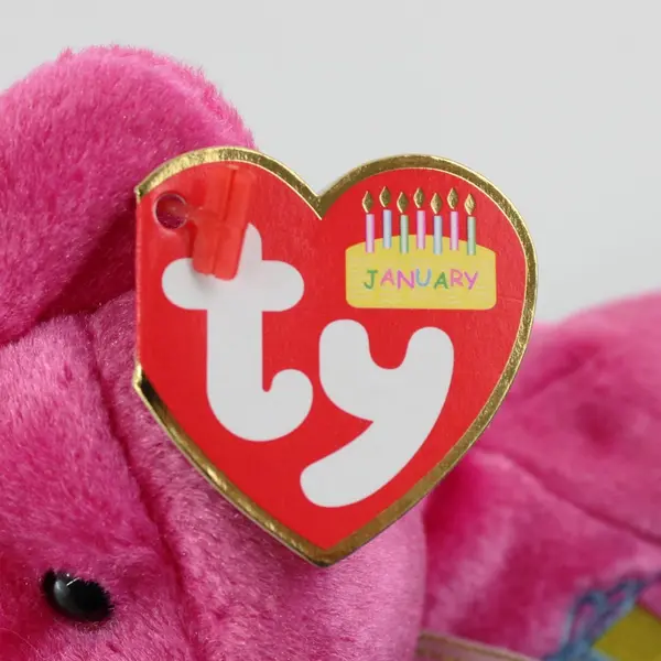 TY Beanie Baby January Teddy Birthday Bear 2002 Silver Party Hat