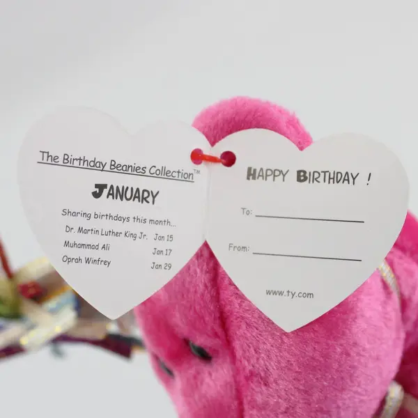 TY Beanie Baby January Teddy Birthday Bear 2002 Silver Party Hat