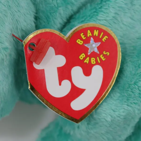 TY Beanie Babies Diddley 2001 Mint Green Dog Plush With Tag Retired