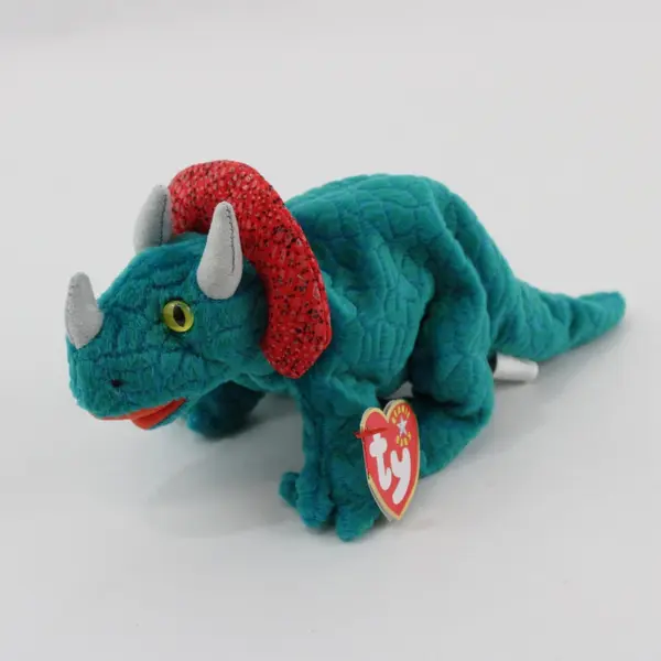 TY Beanie Baby Hornsly 2000 Teal Triceratops Dinosaur Plush With Tag