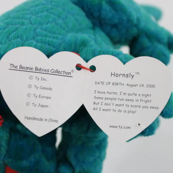 TY Beanie Baby Hornsly 2000 Teal Triceratops Dinosaur Plush With Tag