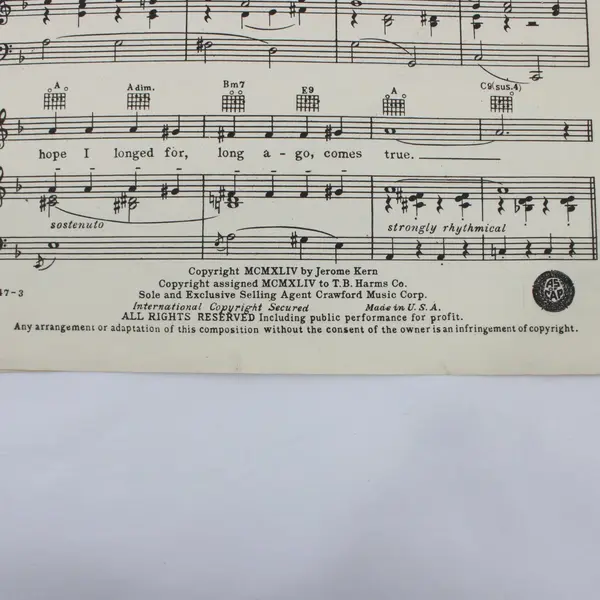 VTG 1944 Long Ago (And Far Away) Sheet Music From Jerome Kern Ira Gershwin Good