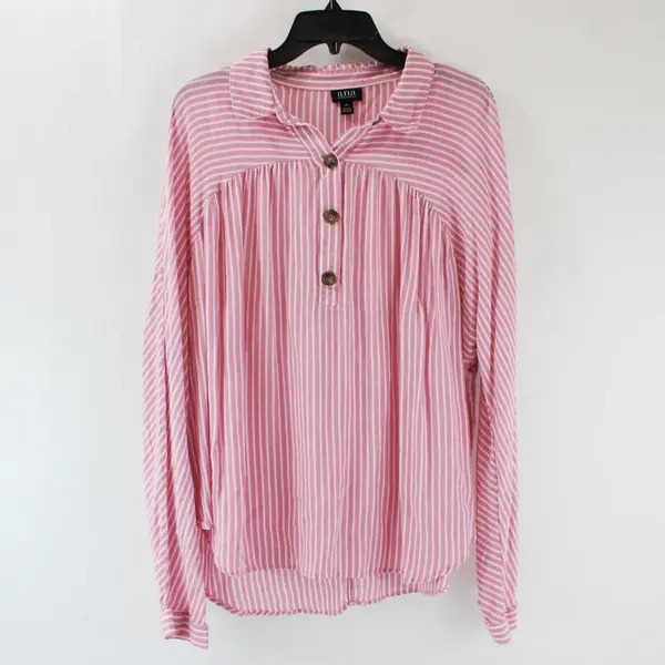 A New Approach Women's XL Pink White Striped Long Sleeve Blouse