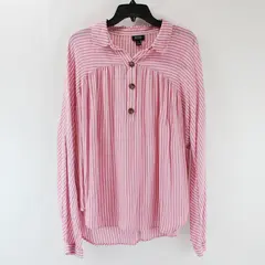 A New Approach Women's XL Pink White Striped Long Sleeve Blouse