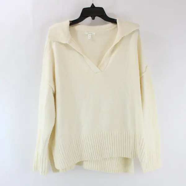 Maurices Women's XL Cream Collared V-Neck Knit Sweater
