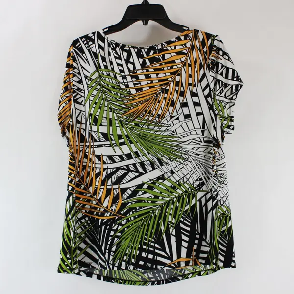 Worthington Women's 1X Palm Leaf Print Short Sleeve Top Multicolor