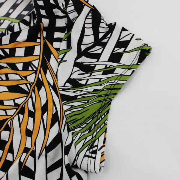 Worthington Women's 1X Palm Leaf Print Short Sleeve Top Multicolor
