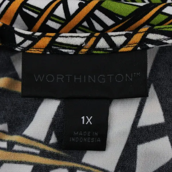 Worthington Women's 1X Palm Leaf Print Short Sleeve Top Multicolor