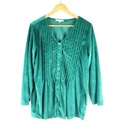 Woman Within Green Velour Button-Up Top Women's Medium 14/16 Long Sleeve