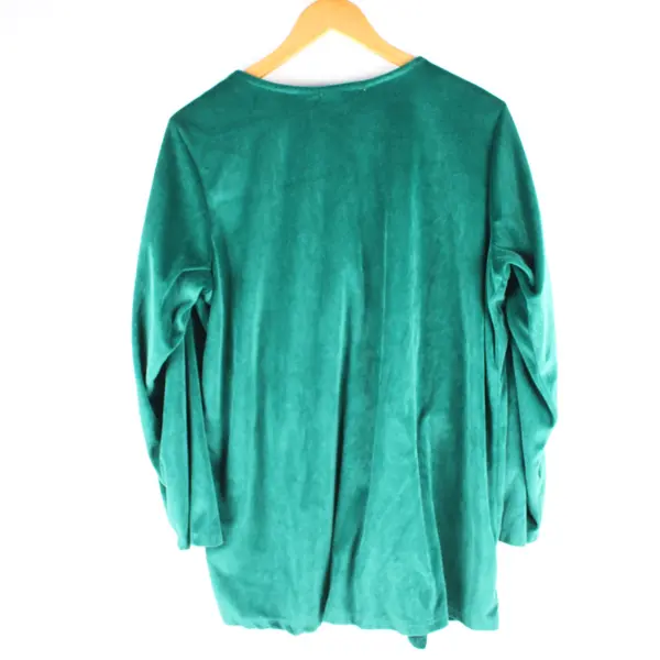 Woman Within Green Velour Button-Up Top Women's Medium 14/16 Long Sleeve