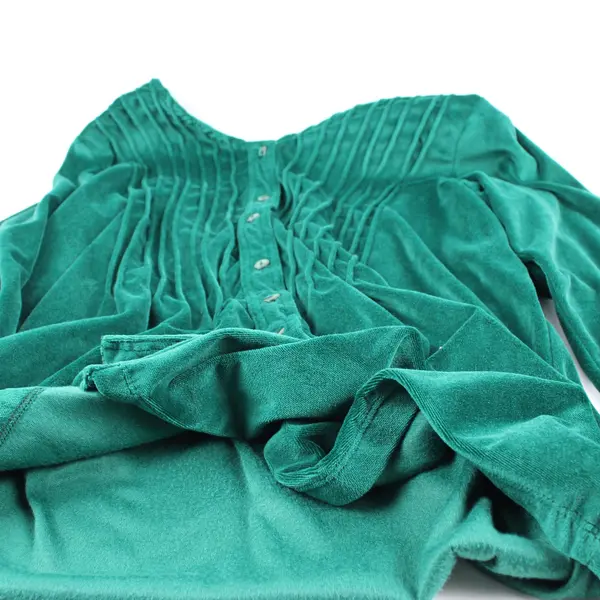 Woman Within Green Velour Button-Up Top Women's Medium 14/16 Long Sleeve