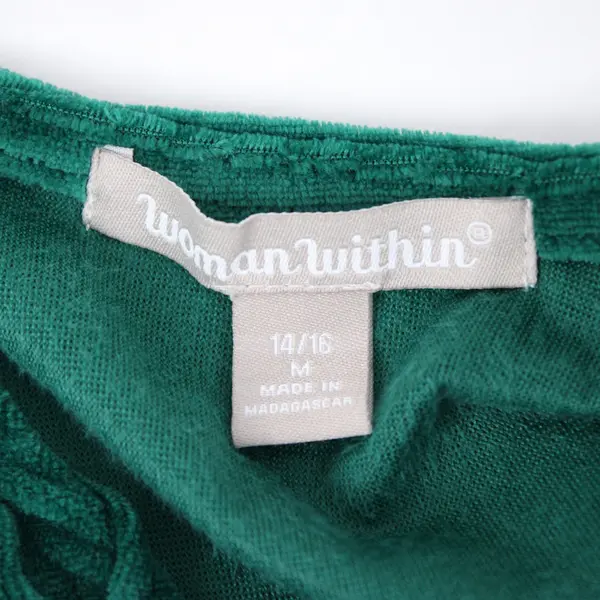 Woman Within Green Velour Button-Up Top Women's Medium 14/16 Long Sleeve