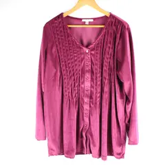 Woman Within Women's L 18/20 Purple Velour Button-Up Top Long Sleeve